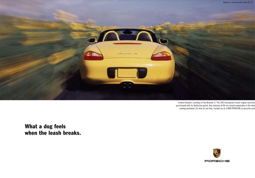 Porsche leash print ad analogy headline